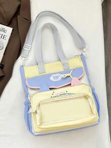 1pc Student Campus Backpack, Large Capacity Shoulder Or Hand Carry Bag Suitable For Office Commute - Yellow - View 2