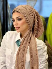 1件欧美女士莲花褶皱优雅头巾，长尾系带，多功能日常佩戴发帽睡眠帽 - 彩色 - 查看 18