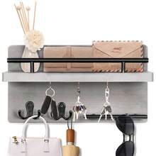 5-Hook Wooden Key Holder Wall Mount With Shelf, Rustic Style Home Decor For Entryway, Hallway, Office - 4 Hooks - View 5