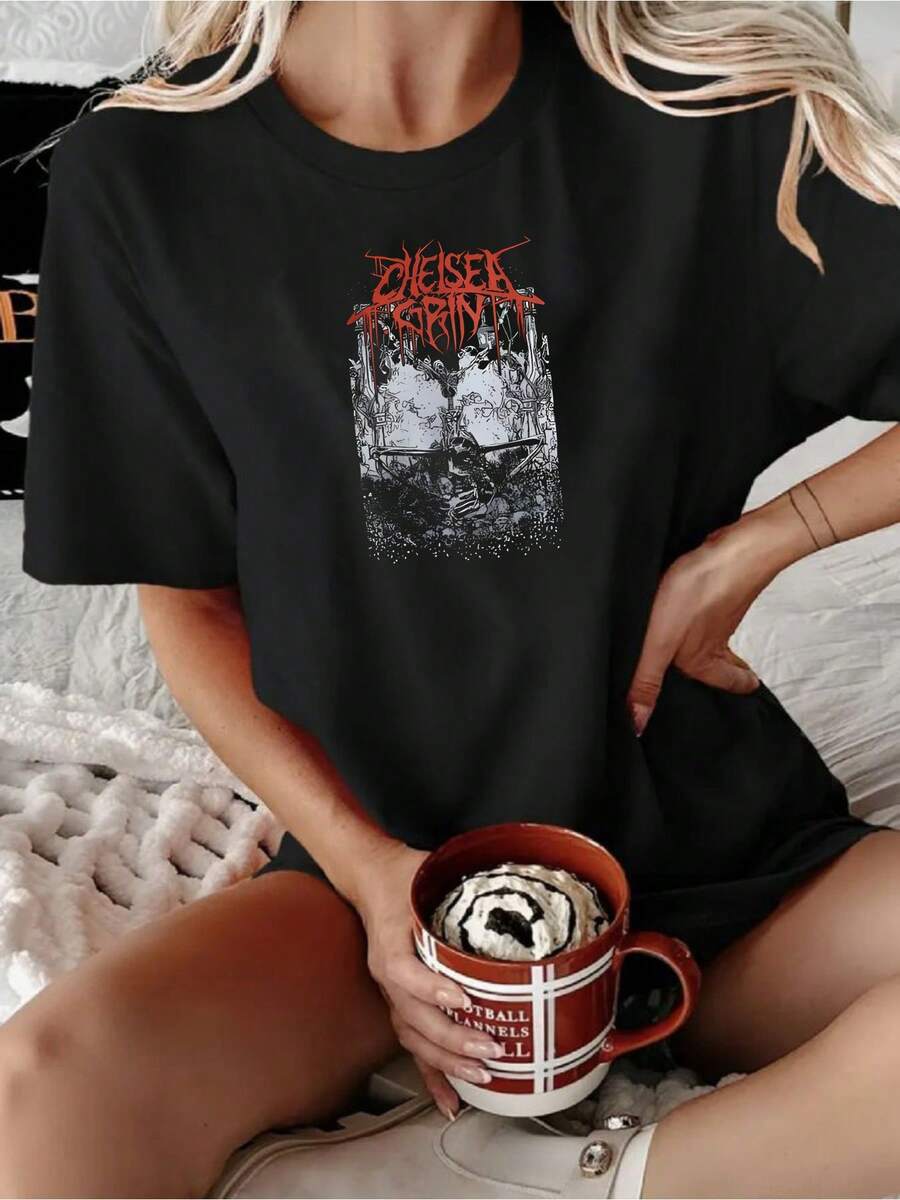 Camiseta Chelsea Grin Band Skeleton Inferno Talla Completa S-5XL Regalo Para Mujeres - Negro - Ver 1