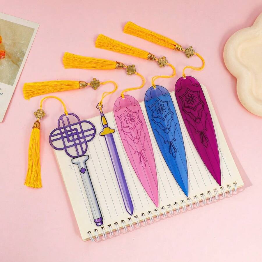 K-POP Witch Hunter Anime Theme Acrylic Bookmarks With Tassel - 15cm Sword-Shaped And Decorative Bookmarks, Decorative Reading Accessories With Chinese Knot Tassel, Perfect For Birthday, Christmas, Halloween Gifts And Book Lovers Collection - Multicolor - View 1