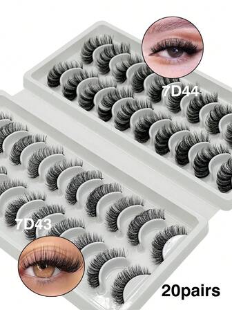 Nuevo Lanzamiento 20 Pares de Pestañas Postizas 7D de Volumen Paquete Mixto, Disponible en Dos Estilos, Pestañas Dramáticas Rizadas y Esponjosas, Suaves y Reutilizables, Adecuadas para Uso Diario y Fiestas