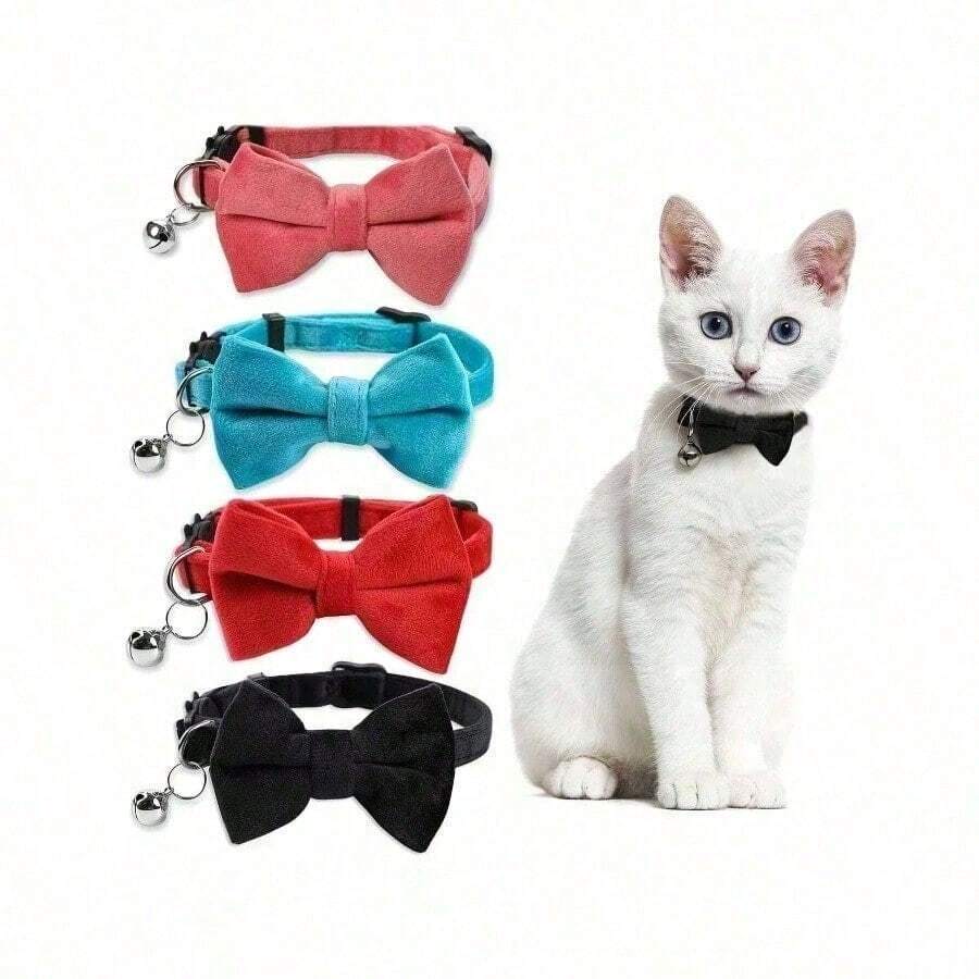 1pc Fashionable Adjustable Pet Collar With Bell And Bow Tie - Suitable For Cats And Small Dogs - Multicolor - View 1