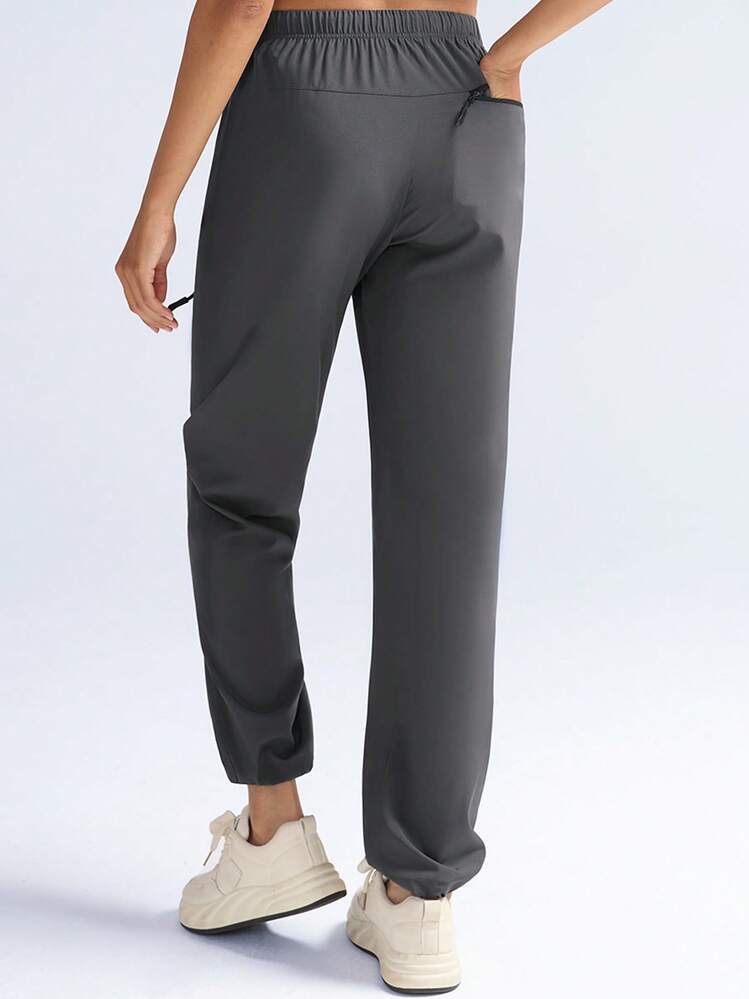 女士户外工装裤，纯色，多口袋，宽松版型，适合徒步、骑行、瑜伽、跑步等运动，抽绳腰带，休闲日常穿着，时尚百搭，适合健身运动，春季户外长裤 - 深灰色 - 查看 3