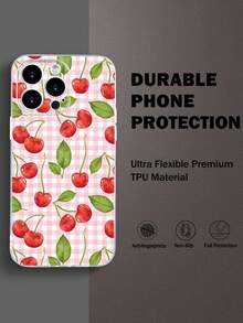 1pc Plaid Cherry 2D Pattern Fashionable Soft Silicone Phone Case, Classic Versatile Creative Style, Suitable As Birthday, Christmas, New Year, Holiday Gift For Friends, Family, Couples, Transparent Soft Touch Full Protection Anti-Dust Anti-Water, Compatible With IPhone 17/16/15/14/13/12/11/7/8/Pro/ProMax/PLUS/X/XR/XS/XSMAX/SE3/SE2 And S/A Series - Clear - View 8