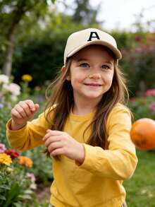 1pc Solid Color Baseball Cap With Letter Decor, Unisex Kids, Classic Adjustable Snapback Hat, Suitable For Casual Wear In Spring And Summer - Beige - View 5