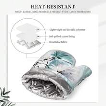 Teal Daisy Oven Mitts Pot Holders Set Silicone Heat Resistant Farm Teal Daisy Floral Flowers And Butterfly Oven Mitts And Hot Pads Potholders Non-Slip Oven Gloves For BBQ,Teal - Teal - 查看 5