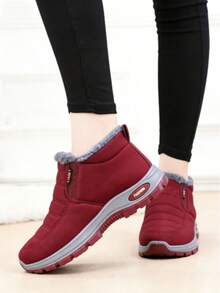 Women's Waterproof Ankle Boots, Low Heel, Winter Boots, Fashionable Black Winter Shoes, Women's Warm Snow Boots - Đỏ - Xem 5