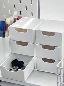 Mini White Plastic 3-Drawer Organizer For Girls' Hair Accessories, Jewelry & Makeup – Small Storage Box For Clips, Scrunchies, Desk & Bathroom Essentials - Multicolor - View 6