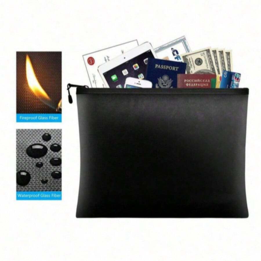 Chiếc túi đựng tài liệu chịu nhiệt và chống cháy màu đen này được làm từ sợi thủy tinh silicat, là vật dụng không thể thiếu cho gia đình và văn phòng. Nó phù hợp để đựng hồ sơ, hóa đơn, hộ chiếu, tiền mặt và các vật có giá trị. - Nhiều màu - Xem 1