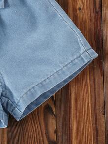2 Stück Neugeborene Baby Mädchen Lässiger süßer Stil Rundhals Einreiher Jeans Weste Top kombiniert mit 3D Schleife Design Destroyed Jeans Shorts Set, Frühling/Sommer - Helle Waschung - Übersicht 8