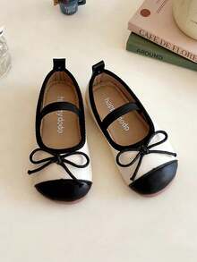 1 Pair Bow Accent Colorblock Elegant Flat Shoes, Suitable For Casual Outings, All Seasons - Beige - View 2