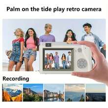 Appareil photo de voyage/pour enfants 4K 48MP à double objectif avec autofocus, zoom optique 16X, écran 2,4", carte 32 Go, flash intégré - léger et portable, convient aux débutants - Multicolore - Voir 10