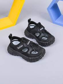 1双男童新款夏季沙滩鞋，PU材质软底时尚凉鞋，适合幼儿园穿着 - 黑色 - 查看 9