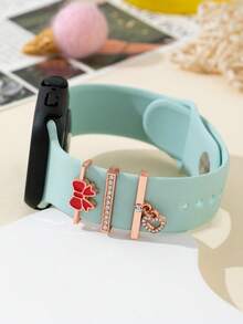 3pcs Bowknot Silver And Red Color Open Ring For Two Side Wear Watch Jewelry Apple Nail And Ring Loop Jewelry With I Watch Band 40mm 41mm 42mm 38mm 44mm 45mm 46mm 49mm, Soft Silicone Sport Bands With Decorative Compatible With Smart I Watch Charms For Series 10 9 8 7 6 5 4 3 2 1 SE For Women - As Shown - View 6