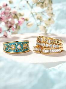 Bộ 4 chiếc nhẫn Cubic Zirconia cao cấp dành cho nữ, thích hợp làm quà tặng đám cưới, lễ đính hôn, tiệc tùng hoặc ngày Valentine. - 2 # - Xem 4