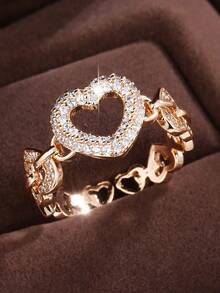 1pc Minimalist Luxury Heart Zirconia Stone Open Ring Jewelry Design - Ring - View 1