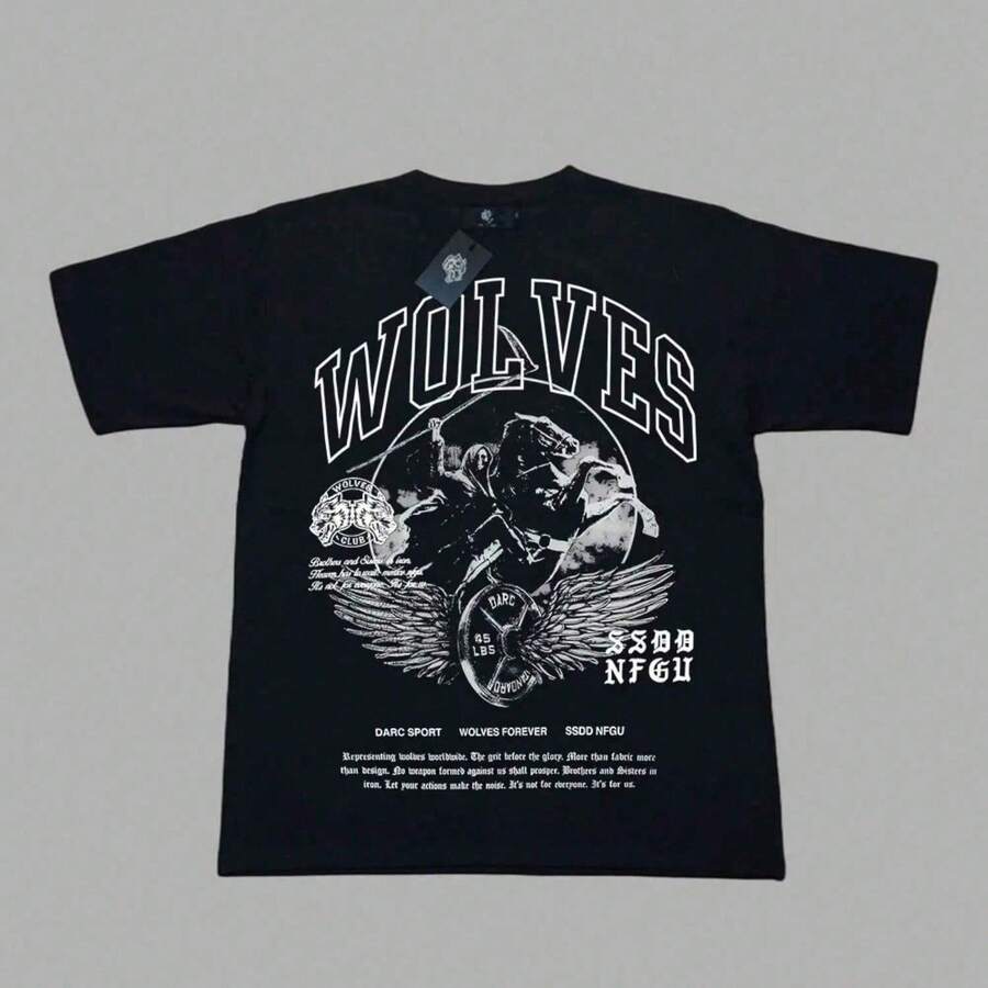 Darc Wolves Sport Oversized Men T-Shirts Fitness Bodybuilding Gym Short Sleeve Lightning Skull Tee Workout Men Darcs Wolf Shirts - màu đen - Xem 1