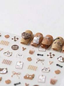 1pc Cute Meerkat Cat 3D Nail Art Stickers, Chocolate Bear Embossed Nail Decals, Nail Accessories, Nail Decorations, Nail Stickers - Multicolor - View 3