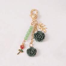 1pc Women'S Charm Beaded Rose Flower Keychain, Japanese Style, Resin Camellia, Alloy Round Buckle, Car Keychain, Bag Decoration, Valentine'S Day, Mother'S Day, Birthday For Friends Valentines Car Accessories Bag Charm School Cute Goth Y2k Christmas Gift Ideas - 粉色 - 查看 11