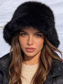 1pc Women's Fluffy Bucket Hat, Lightweight Breathable Casual Simple Fashion Versatile Bucket Hat, Autumn/Winter, Outdoor Warm, Suitable For Daily Use,Summer,Beach,Holiday,Travel - Bucket Hat - View 5
