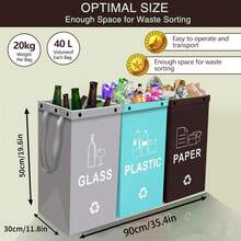 40L Triple-Fold Collapsible Trash Can - Polypropylene, Large Capacity, Portable Handle, Suitable For Home, Kitchen And Camping - Waste Sorting Container, Kitchen Garbage Bin, Multi-Purpose Trash Can, Easy To Clean Material - Multicolor - View 3