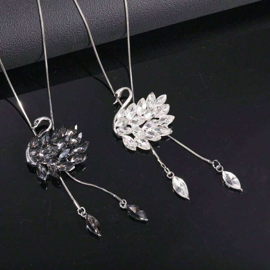 Adjustable Swan Pendant Knitted Chain With A High-End, Fashionable, And Versatile Long Necklace For Autumn And Winter - 彩色 - 查看 1