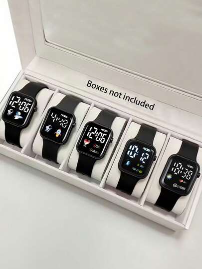 Set de 5 relojes digitales minimalistas negros para adolescentes, con correa de silicona, adecuados para uso diario, festivales y otras ocasiones, gran regalo para amigos