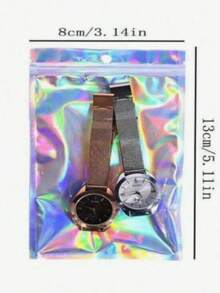 10pcs Holographic Iridescent Resealable Bags, Rainbow Foil Self-Sealing Packaging Bags, Christmas - Multicolor - View 9