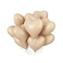13个焦糖心形气球，18英寸铝箔气球，适用于情人节、婚礼装饰、生日和周年纪念派对用品，适合情人节、婚礼、派对背景装饰，裸色中性色 - 焦糖色 - 查看 1