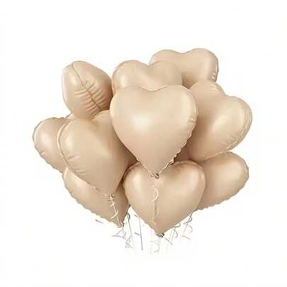 13个焦糖心形气球，18英寸铝箔气球，适用于情人节、婚礼装饰、生日和周年纪念派对用品，适合情人节、婚礼、派对背景装饰，裸色中性色