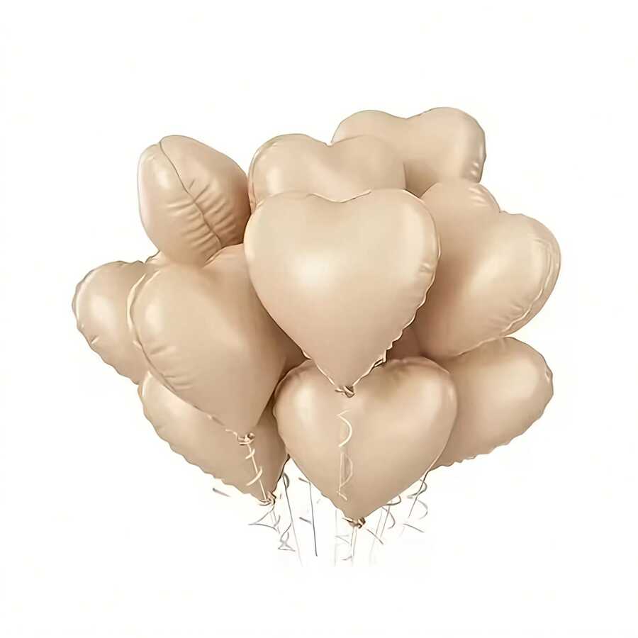 13个焦糖心形气球，18英寸铝箔气球，适用于情人节、婚礼装饰、生日和周年纪念派对用品，适合情人节、婚礼、派对背景装饰，裸色中性色 - 焦糖色 - 查看 1