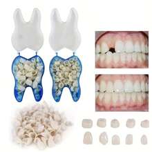 50片/盒 临时牙冠，口腔瓷冠，阿片贴面，适用于前牙和后牙，假牙冠贴面，带热熔珠填充，可用于教学或DIY - 彩色 - 查看 1