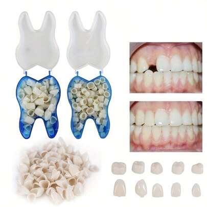50Pcs/Box Temporary Crowns, Oral Porcelain Crowns, Opium Veneers, Front And Rear Teeth, Fake Tooth Cap Crown Veneers Front Back Anterior And Molar Posterior Teeth With Thermal Beads Cap Filler For Teaching Or DIY