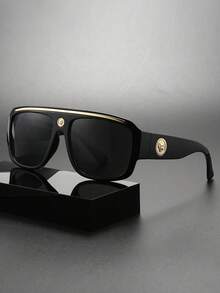 1pc Men's Solid Color Fashion Glasses, Casual Daily Versatile For Party, Street Style, Summer Essential, Daily Casual Business Outfit, Dating, Outdoor, Y2K - Black Frame Black Film - View 1