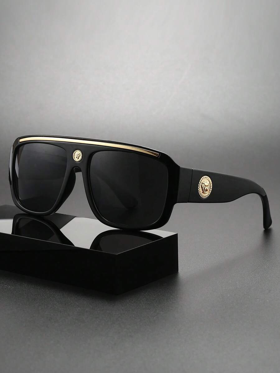1pc Men's Solid Color Fashion Glasses, Casual Daily Versatile For Party, Street Style, Summer Essential, Daily Casual Business Outfit, Dating, Outdoor, Y2K - Black Frame Black Film - View 1