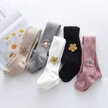 1pc Infant & Toddler Girls' Floral Accent Stirrup Tights, Spring/Autumn - Multicolor - View 3