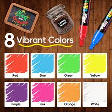 8 Cores Marcadores de Giz Líquido - Marcadores Apagáveis de Quadro Branco Vibrantes, Adequados para Quadros Brancos, Quadros Negros, Janelas, Vidro e Também para Uso Automotivo - Multicolorido - Visão 6