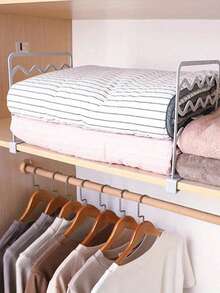 5/2/1 Pc Wardrobe Divider Shelves, Plastic Multi-Layer Storage Rack, Suitable For Bedroom, Space-Saving Partition Shelf, Independent Closet Organizer, Can Store Books And Clothes, White/Gray - Multicolor - View 3