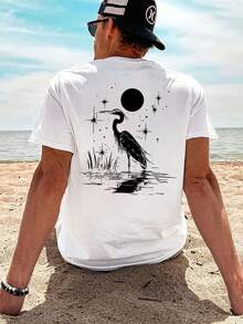Mexico white T-Shirt, 1 pcs Crane moon-gazing print Cartoon Letter graphic print T-shirt 180g Pure  Heavy 100% Cotton T Shirt, Mexican burritos and margaritas, May 5th Men's Day ,Caribbean Tropical beach cruise in Mexico, Conventional niche punk style,Relaxing versatile and comfortable, beach vacation, simple and fashionable, suitable for men - Blanco - Ver 1