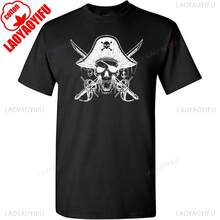 2026 Camiseta de Verano para Hombre con Estampado de Calavera Pirata Gótica, Tops de Halloween, Cuello Redondo, Algodón de Alta Calidad, Manga Corta - Negro - Ver 11