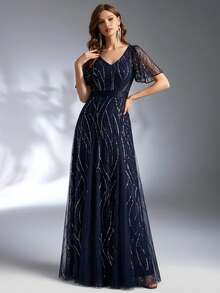 EVERPRETTY Spring Elegant Glitter Dress Navy Blue Sequin Dress For Wedding Guest Formal Dress New Year Valentine Outfits For Women - Navy Blue - View 1