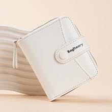 Nueva billetera minimalista de unicolor para mujer, estilo coreano con cierre a presión, monedero multifunción de moda de alta gama, billetera de dinero, billetera mini, monedero, billetera pequeña, billetera linda, esencial de viaje, portabadges, portador de tarjeta de identificación - Blanco - Ver 4