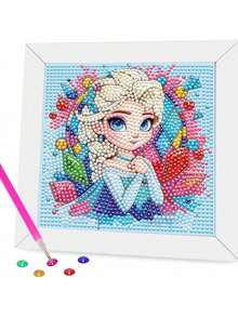 Disney Embroidery Diamond Painting Kit, Includes Tools, Handmade DIY Relaxing Art Decor Gift, Suitable For Valentine's Day, Thanksgiving Gift (The Picture Shows The Finished Product, You Need To Make It Yourself After Purchase) (The Set Includes Canvas, Diamonds, Tool Kit And White Plastic Frame) - Multicolor - View 2