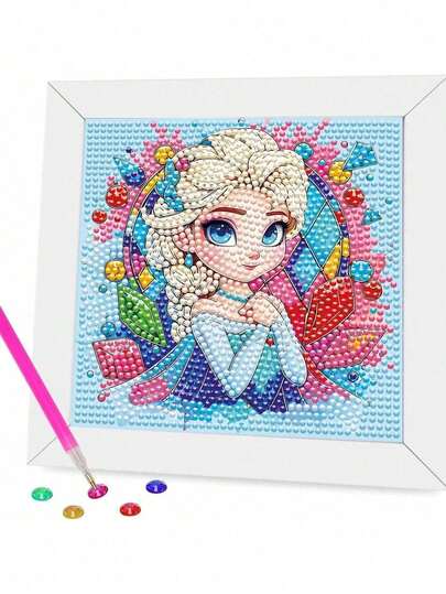 Disney Embroidery Diamond Painting Kit, Includes Tools, Handmade DIY Relaxing Art Decor Gift, Suitable For Valentine's Day, Thanksgiving Gift (The Picture Shows The Finished Product, You Need To Make It Yourself After Purchase) (The Set Includes Canvas, Diamonds, Tool Kit And White Plastic Frame)