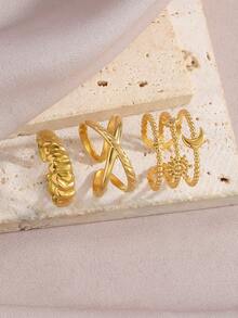 3pcs Gold-Plated Stainless Steel Multi-Layer Rings Set, Suitable For Women's Daily Wear - Gold - View 1