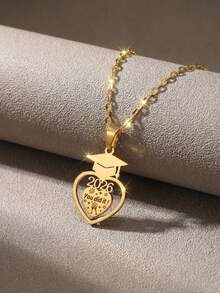 1 pieza Collar con gorra de graduación dorada en spray, modelo 2026, material de acero inoxidable, adecuado para niños, niñas, compañeros de clase, amigos, regalo de graduación y regreso a la escuela - Amarillo Oro - Ver 4