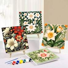 4幅无框数码油画，尺寸20x20厘米/8x8英寸，含颜料和画笔，DIY简易丙烯颜料套装，艺术工艺品，家居装饰，最佳减压礼物，适合初学者和成人。 - 明亮 - 查看 11