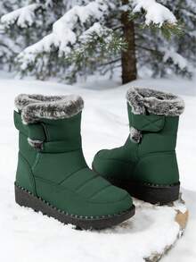 FZY New 2026 Winter Women's Ankle Boots And Short Boots: Stylish, One-Piece Mid-Calf Platform Boots With Adjustable Elastic Heels And A Thick, Fashionable Flannel Edging, Perfect For Winter Outdoor Activities And Can Be Paired With Valentine's Day Outfits. Available In Black, Red, Grey, And Blue. Women's Winter Clothing. A Top Choice For Valentine's Day Gifts. Stylish, Warm Black Ankle Boots; Comfortable And Versatile Low-Heeled Shoes; One-Piece Boots. Avant-Garde Elongated Women's Boots; Comfortable And Durable Concealed Wedge Boots. - màu xanh lá - Xem 2