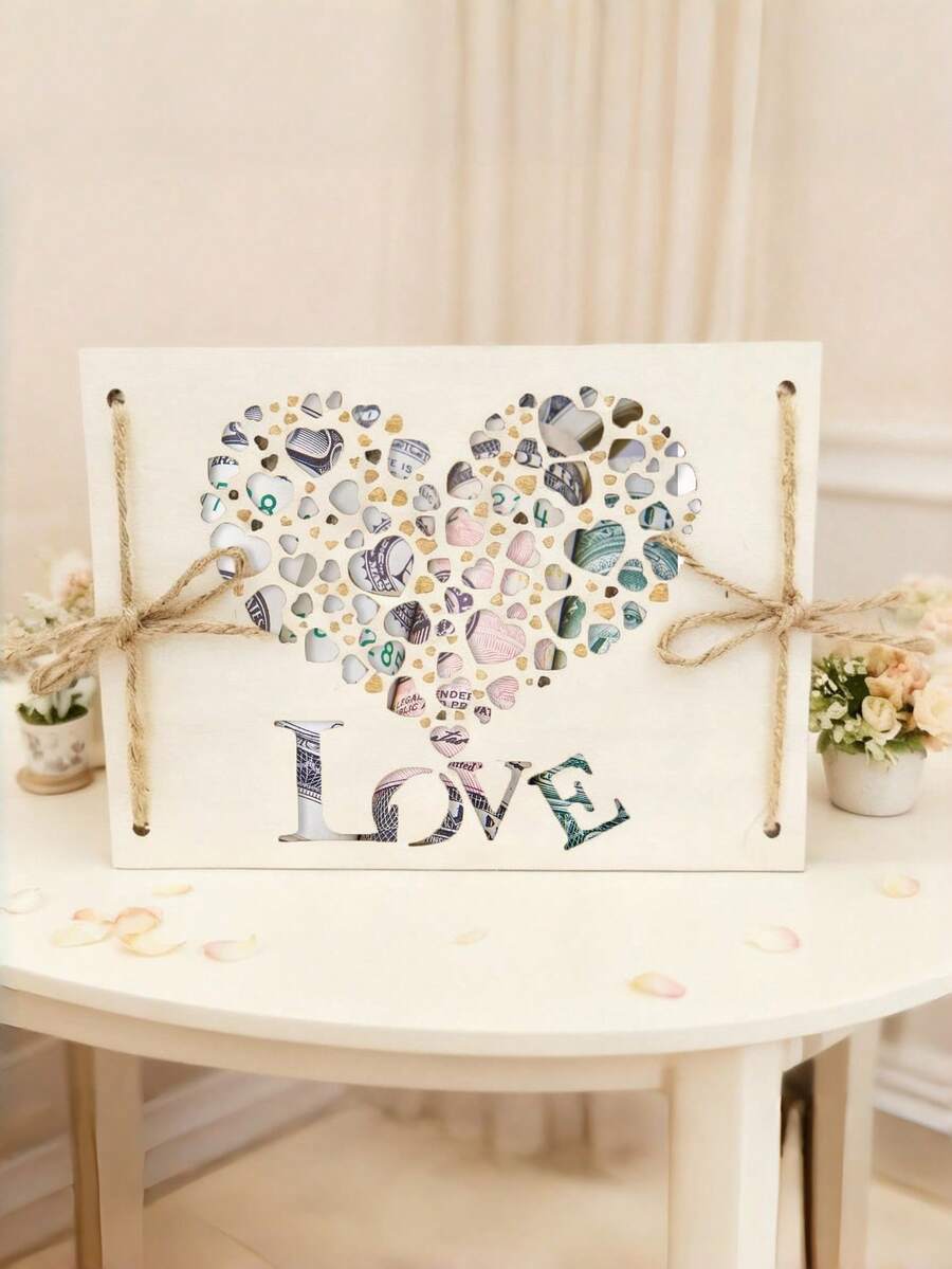 1-Piece Wooden Heart-Shaped Creative Wedding Guest Money Gift Wooden Craft Creative Graduation Gift Heart-Shaped Money Holder Gift Wedding Gift Ornament - Wood Color - View 1